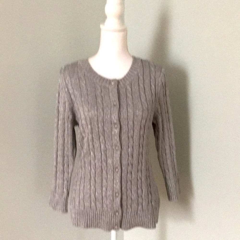 Talbots grey glittery Holiday cardigan
